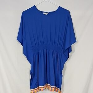 EUC Hobie Boho Tassel Hem Blue Women's Top Dress Size 10 Summer Beach